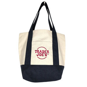 Trader Joe's Mini Canvas Tote Bag with Pockets, Embroidered, Limited Edition
